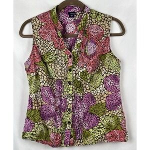 Vtg Basic Edition Floral Mosaic Sleeveless Button Top Cottagecore 90s Y2K Size S